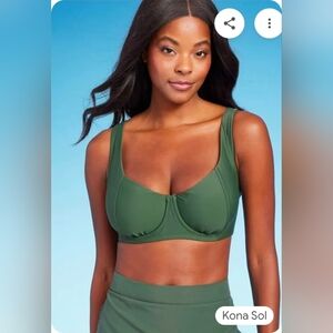 Kona Sol Underwire Bikini Olive Green Bathing Suit Top